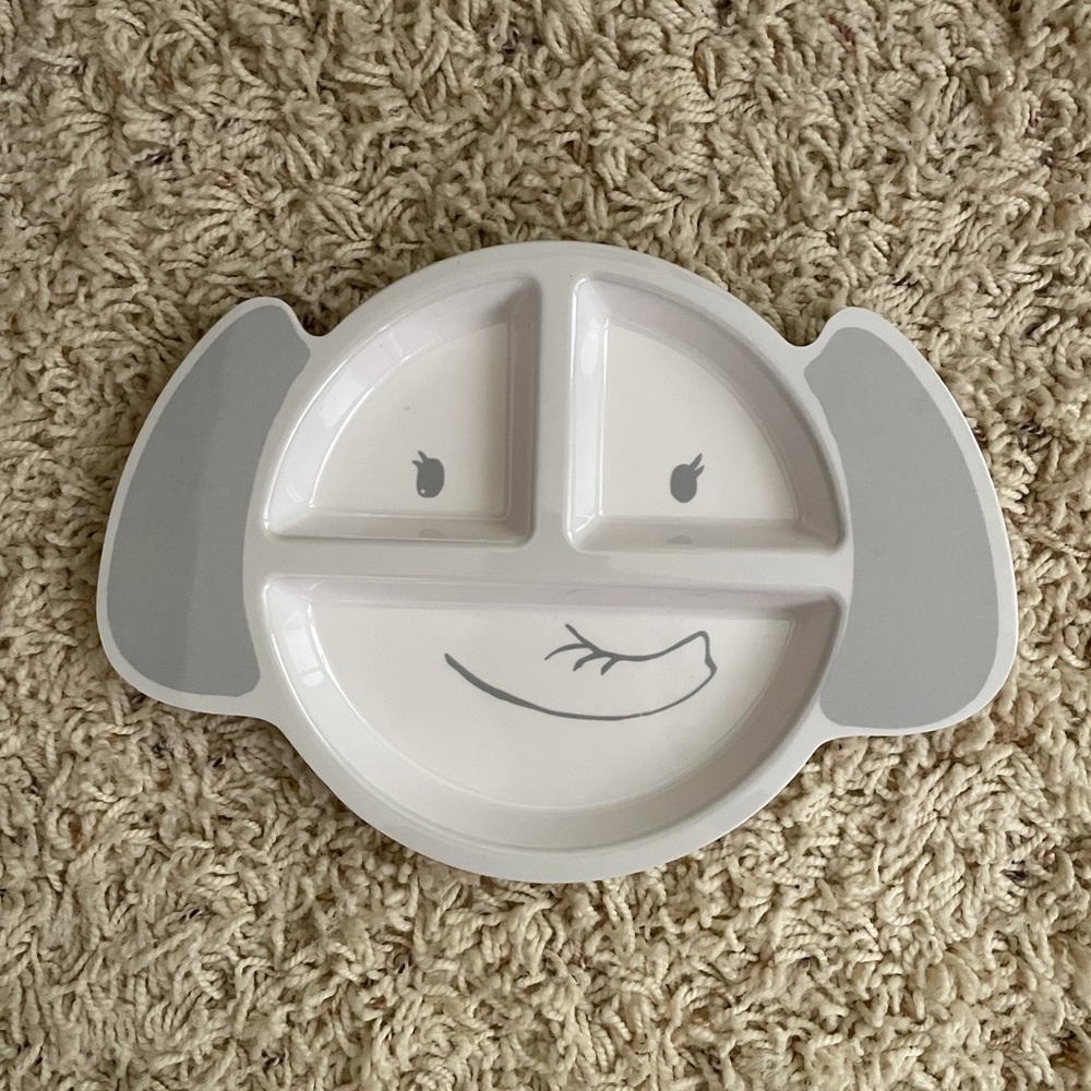 Light gray Pottery Barn elephant toddler plate